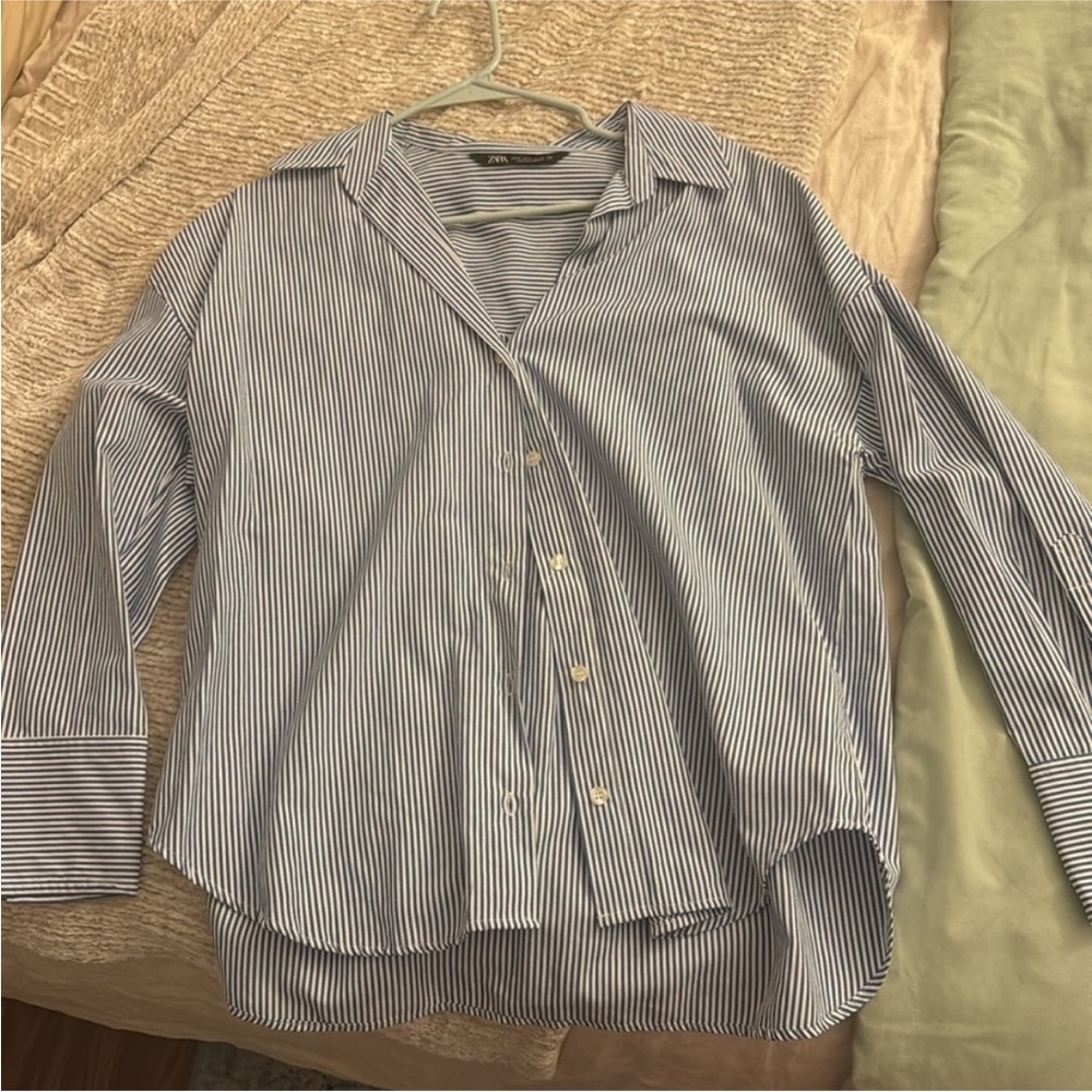 Zara cotton blend striped button down oxford shirt - Picture 3 of 4